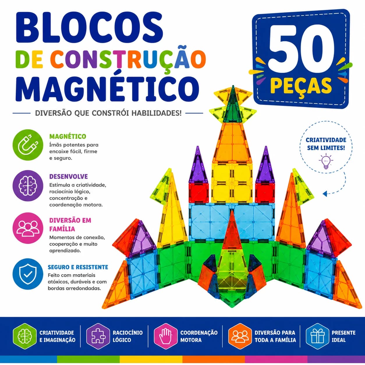Material promocional dos blocos de construção magnéticos com o selo 50 peças