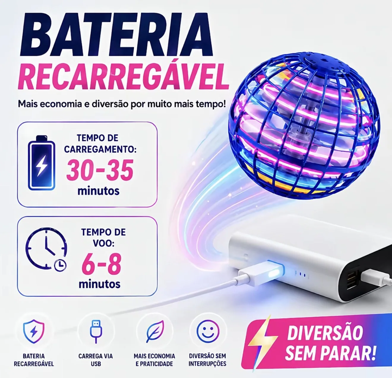 Material promocional do fabricante sobre o carregamento da bateria via USB