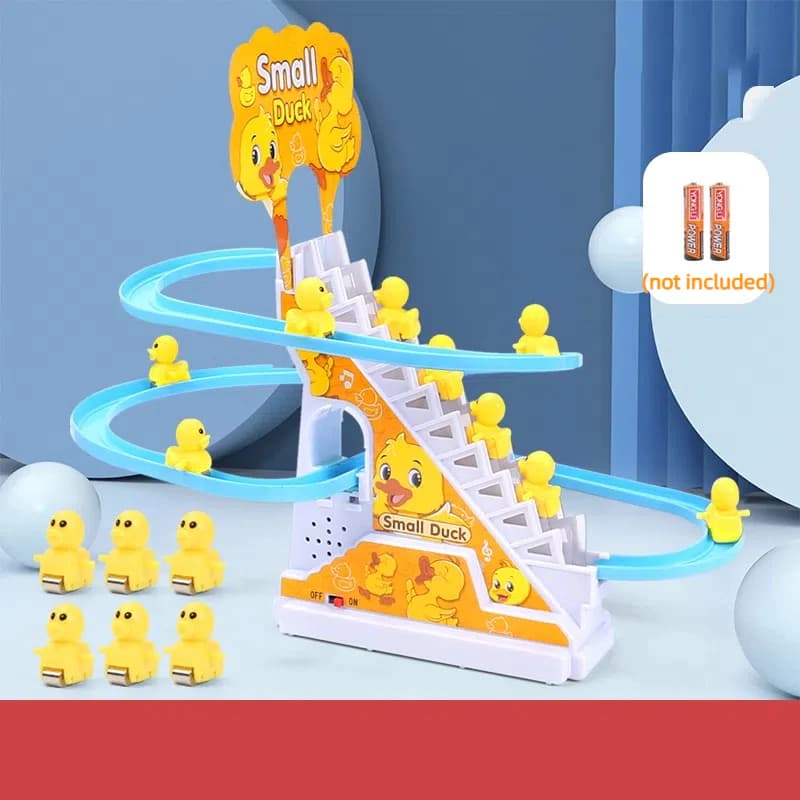 Pista de patinhos montada com seis patinhos extras ao lado