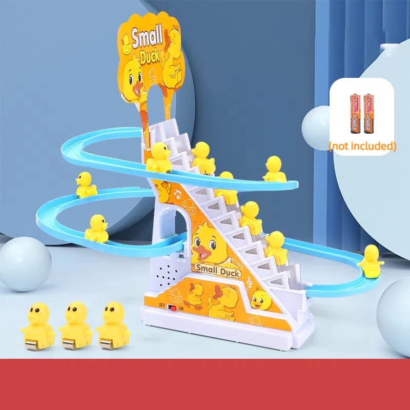 Pista de patinhos montada com três patinhos extras ao lado