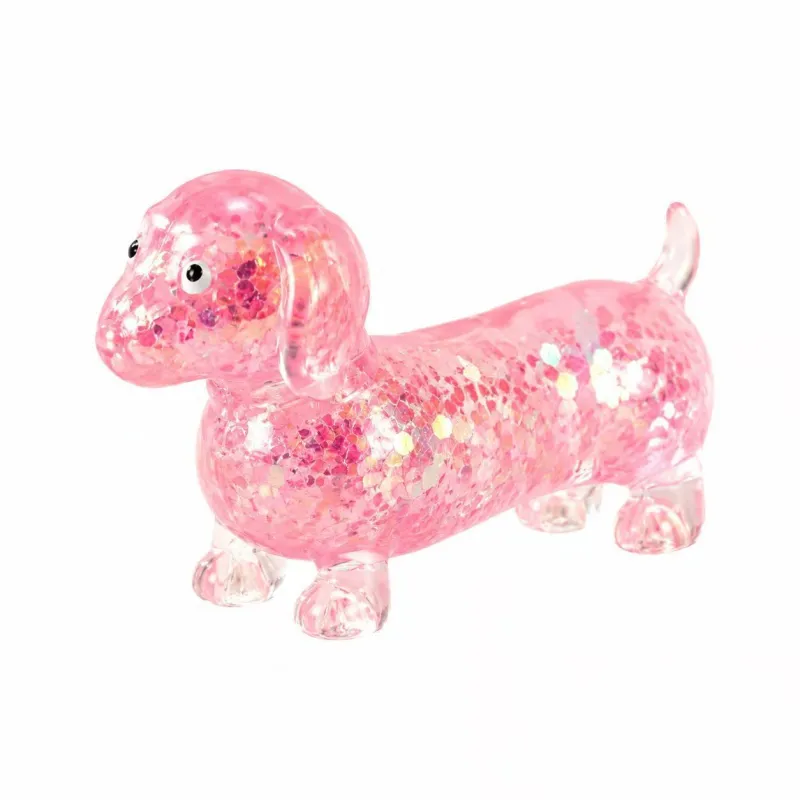 Squishy Cachorro Longo com Glitter Rosa – Toy Macio