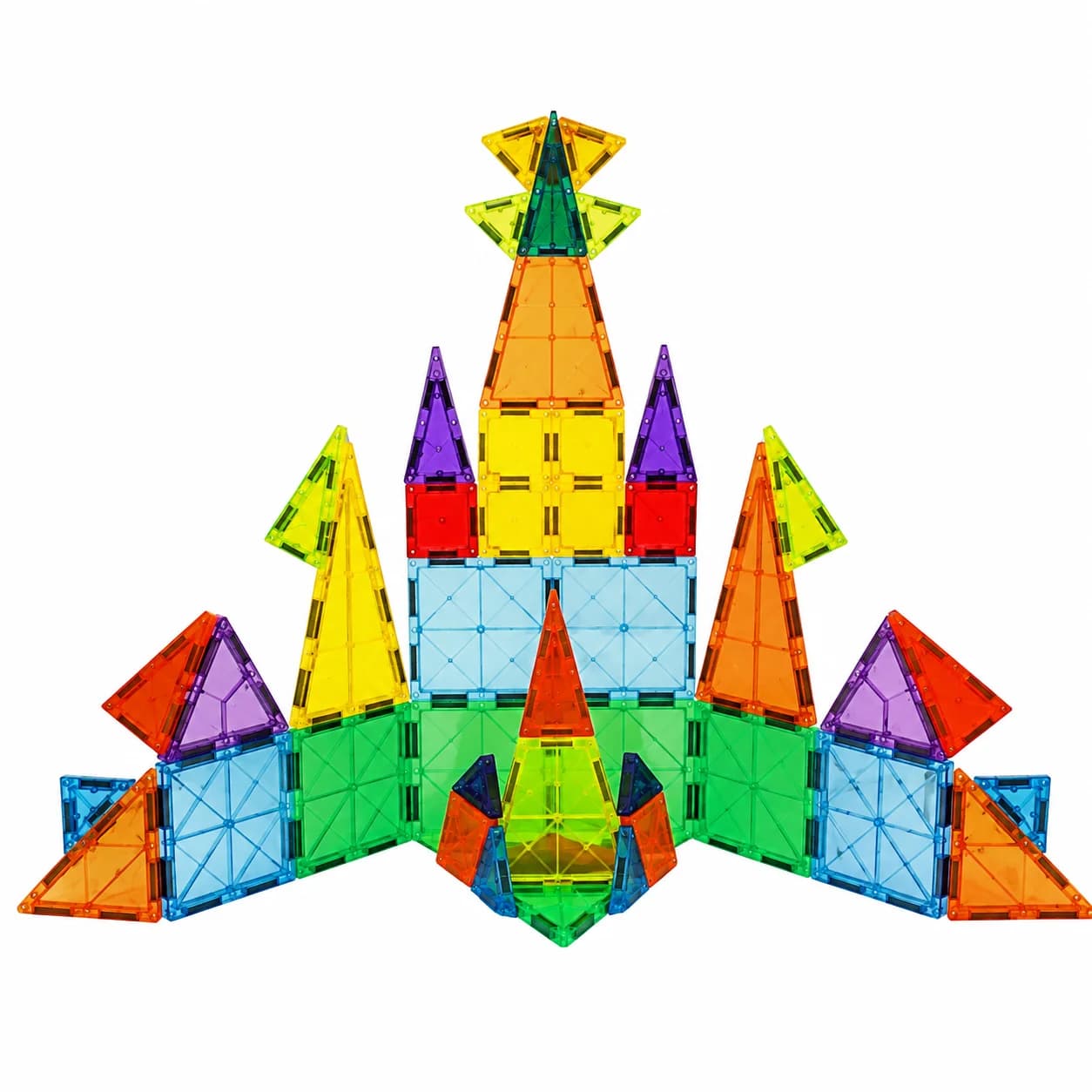 Castelo colorido montado com os blocos magnéticos transparentes