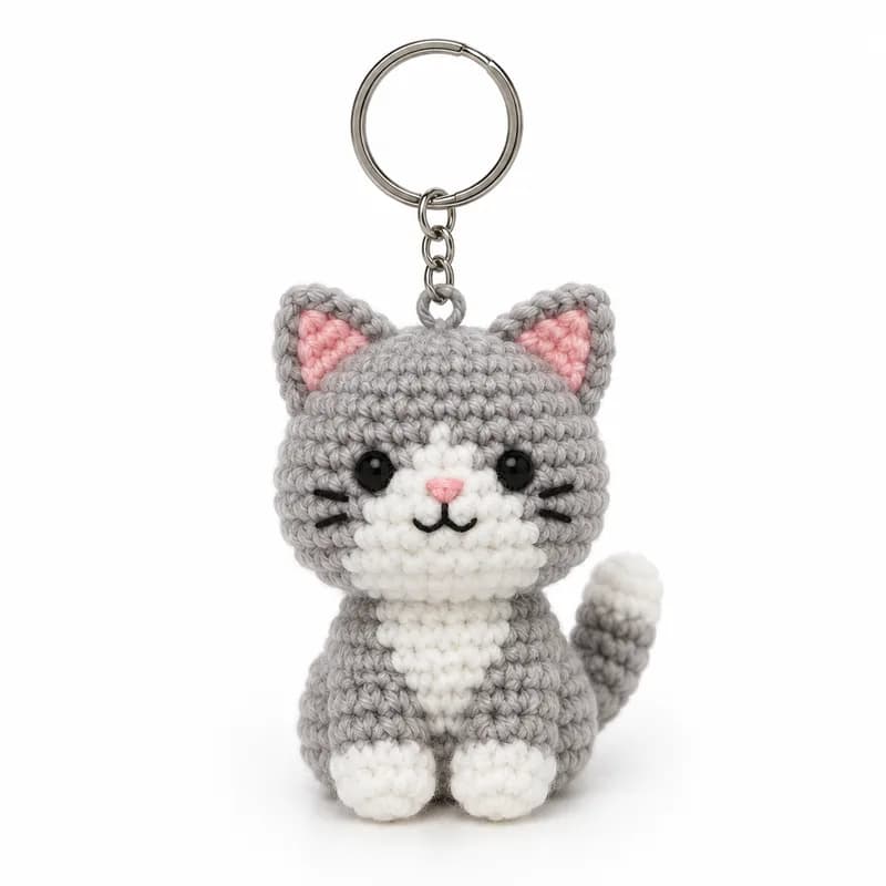 Chaveiro Squishy Gato de Crochê – Peça Artesanal Fofa